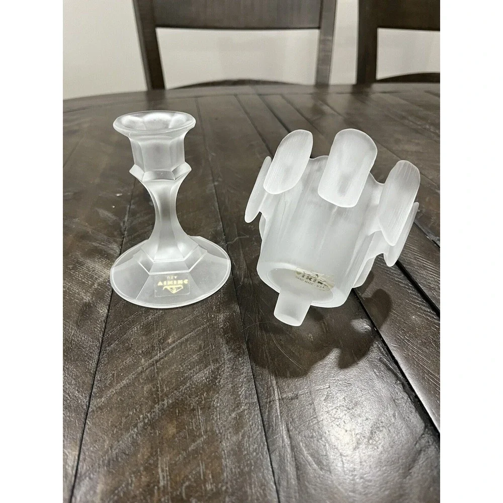 Viking Finnish Crown Satin Crystal Glass‎ Peg Votive Candle Stick Label